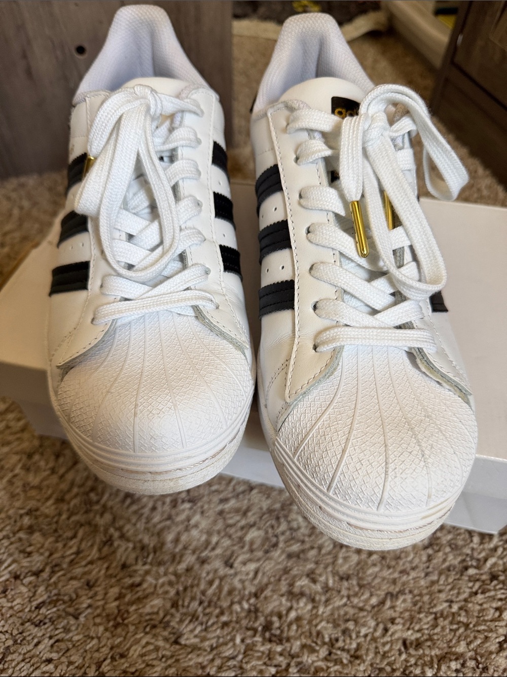 adidas White Leather Sneakers with Black Stripes & Floral Detail - Picture 3 of 12